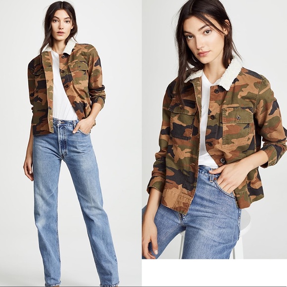 NWT Madewell Northward Camo Army Shirt Jacket Shearling Collar Cotton - Picture 3 of 12